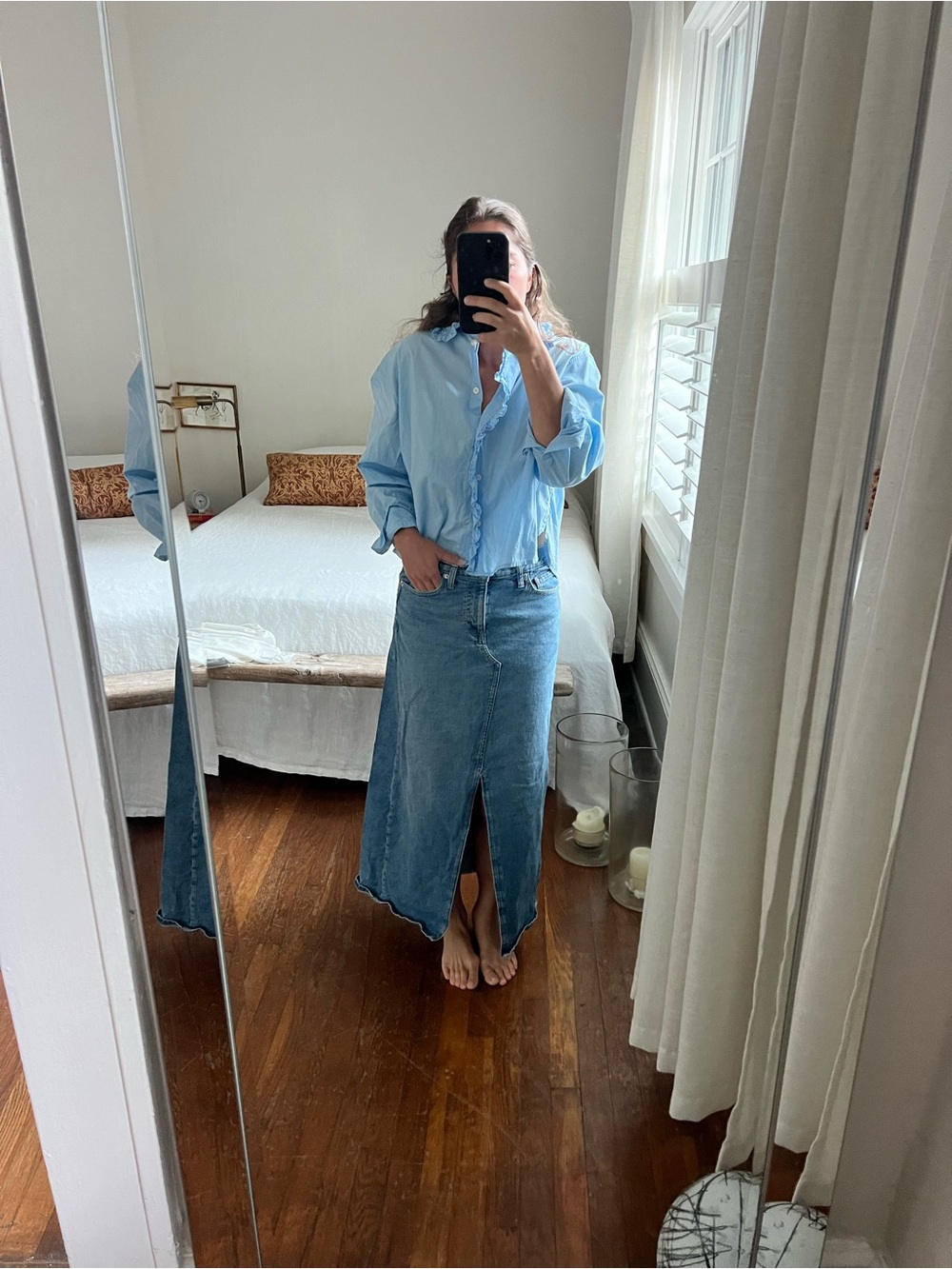 GAP Light Blue Denim Maxi Skirt with Front Slit